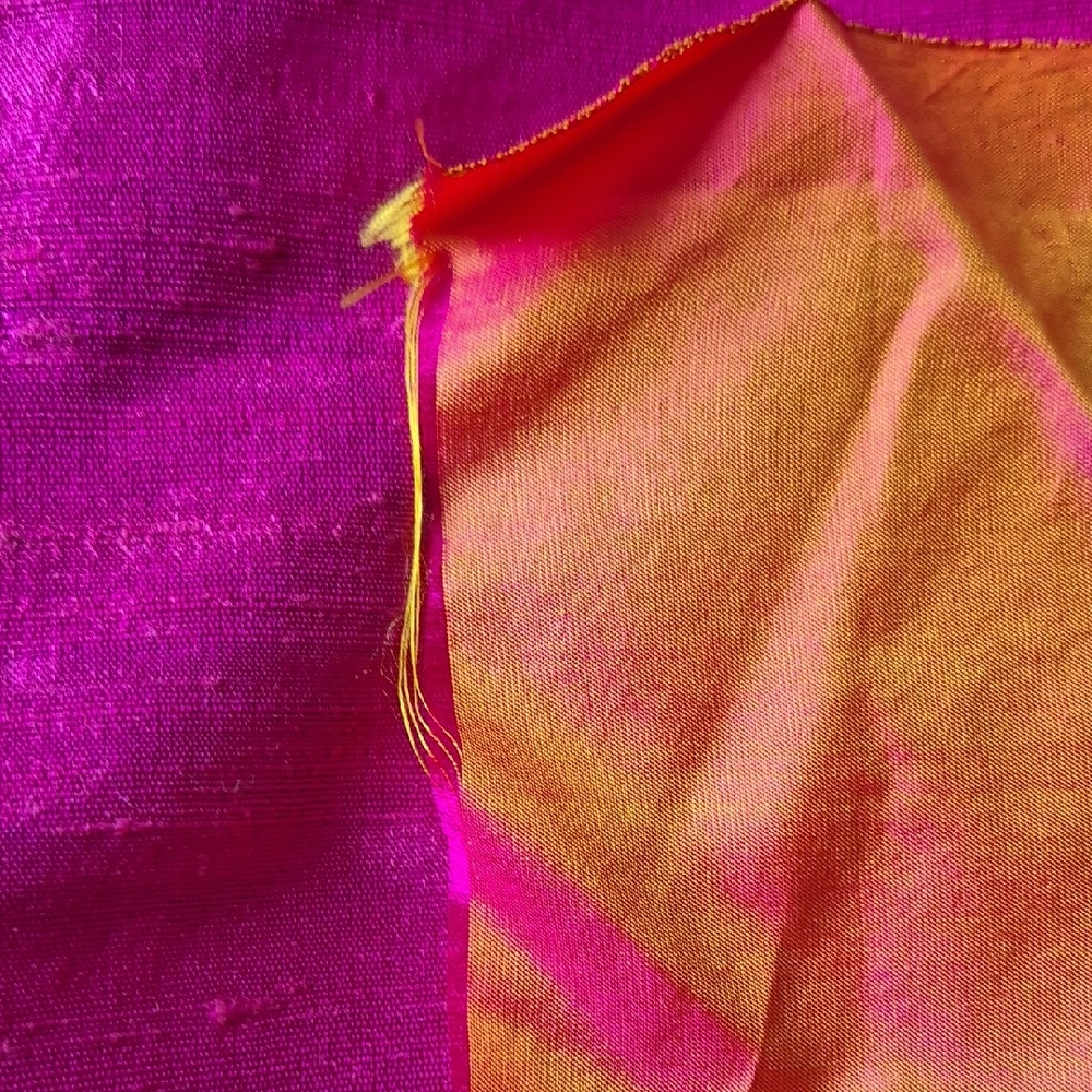 Dupioni Silk Fabric - Green, Pink, Orange/Pink Iridescent - Picture 5 of 16